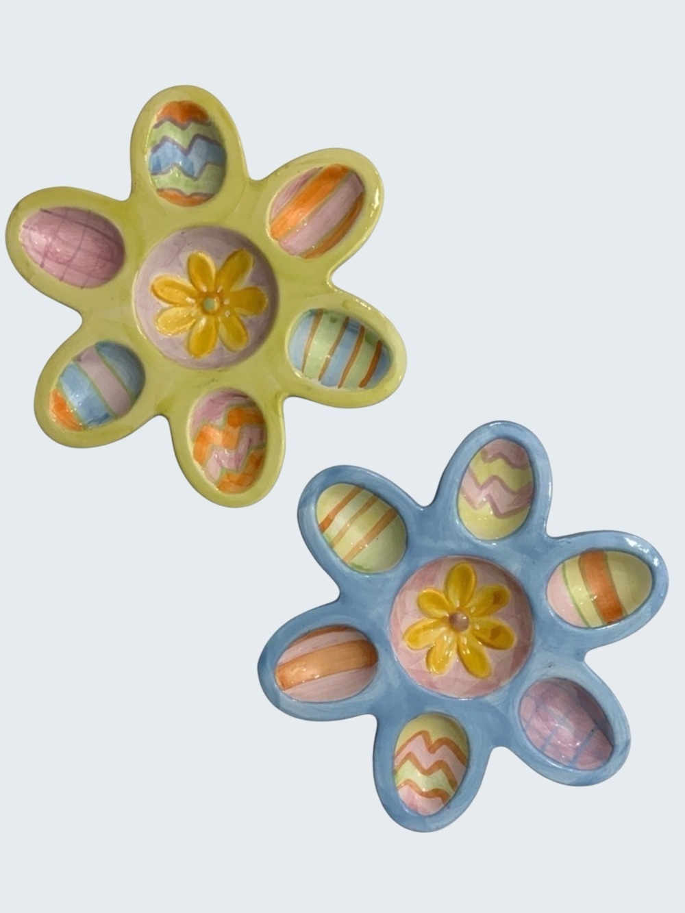 Easter Egg Display Candy Dishes Ceramic 9 inch Multipurpose Multicolor Set of 2